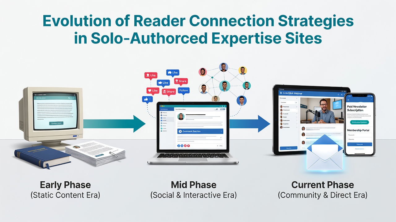 Screenshot of a contemporary solo expertise site featuring newsletter signup, comment moderation tools, and interactive poll elements