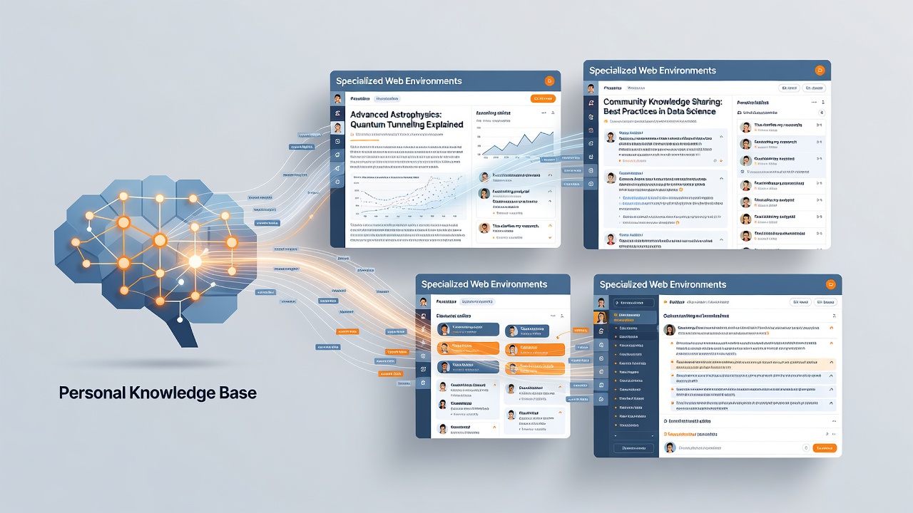 Diagram showing reader pathways through layered knowledge content on a specialized website interface